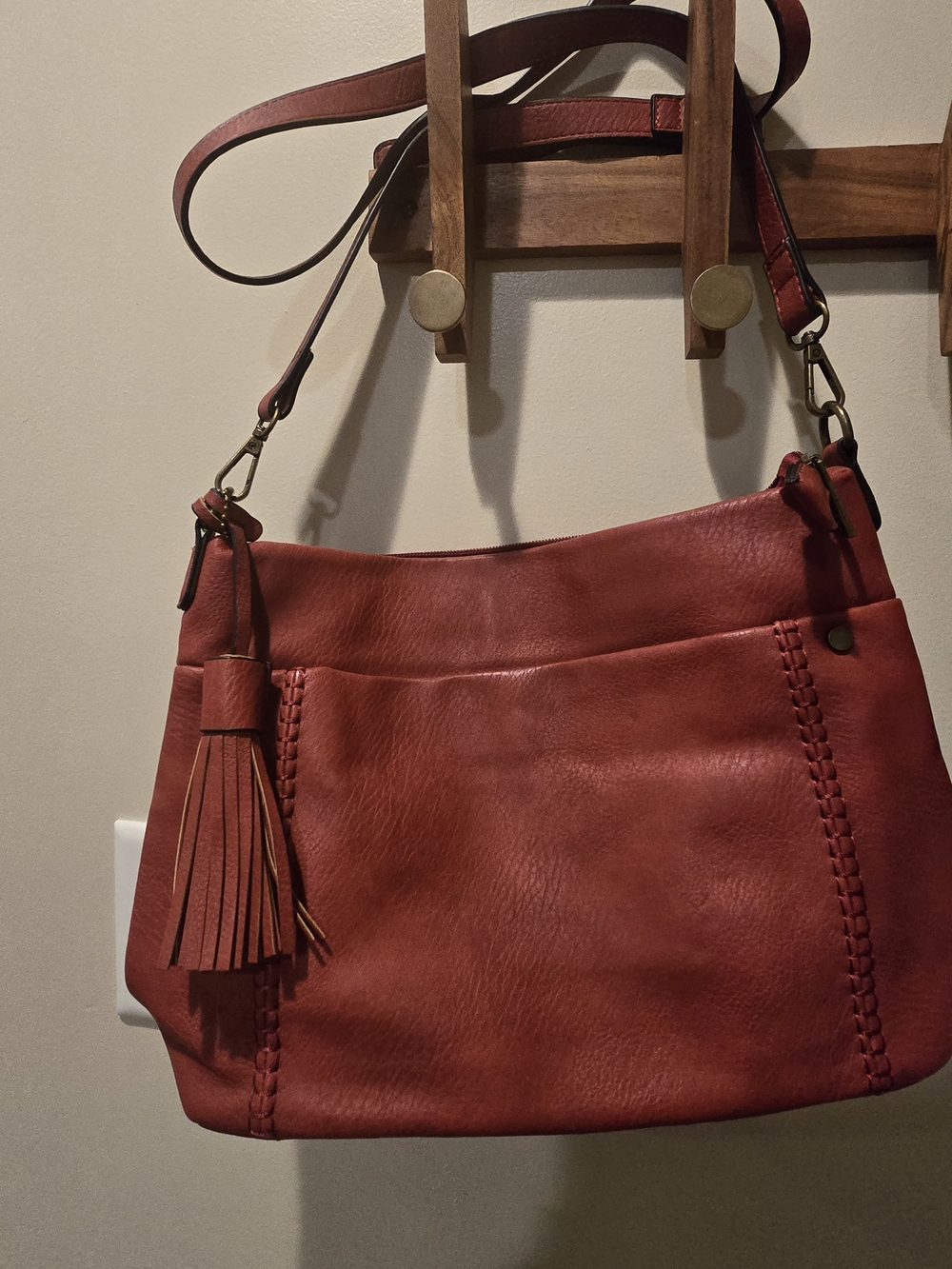 Ampere Creations Classic Red Vegan Leather Shoulder Bag with Tassel